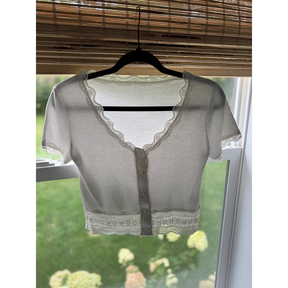 🤍 White Lace Trim Ribbed Cropped Cardigan Top | Coquette Y2K Cottagecore